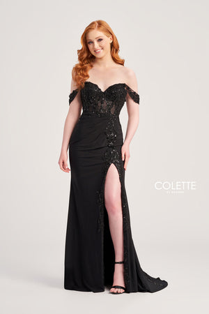 Colette CL5276 prom dress images.  Colette CL5276 is available in these colors: Teal, Black.