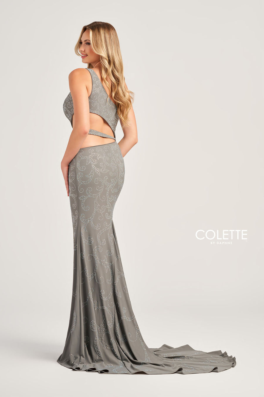 Colette CL5281 prom dress images.  Colette CL5281 is available in these colors: Canary, Charcoal, Red, Amethyst.