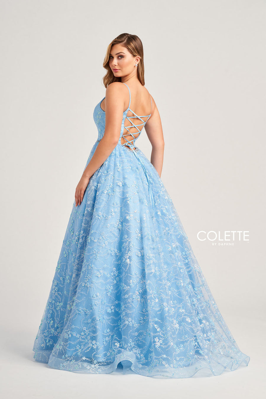 Colette CL5288 prom dress images.  Colette CL5288 is available in these colors: Light Blue, Lilac, Champagne.