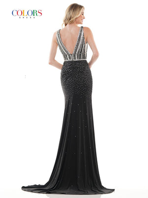 Colors Dress 2716 sequin prom dress images.  Colors Dress 2716 is available in these colors: Black, Hot Pink, White Gold.