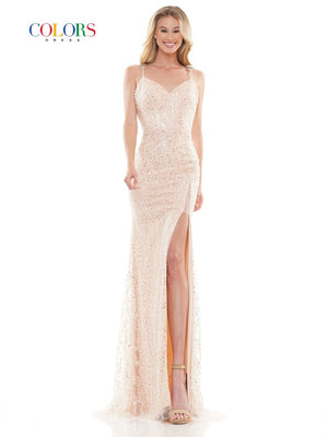 Colors Dress 2733 beaded sequin mesh prom dress images.  Colors Dress 2733 is available in these colors: Navy, Nude, Pink.