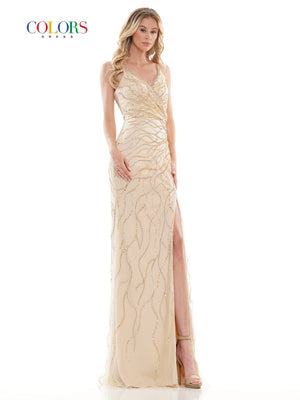 Colors Dress 2737 beaded mesh   prom dress images.  Colors Dress 2737 is available in these colors: Gold, Navy, Red.