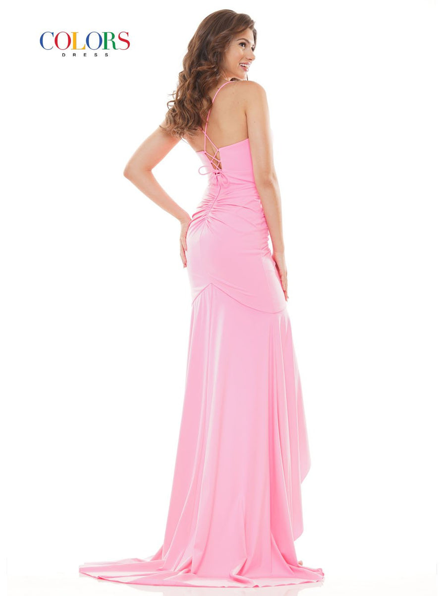 Colors Dress 2739 matte lycra prom dress images.  Colors Dress 2739 is available in these colors: Barbie Pink, Light Blue, Red.