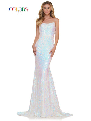 Colors Dress 2743 sequin prom dress images.  Colors Dress 2743 is available in these colors: Deep Green, Off White, Red.