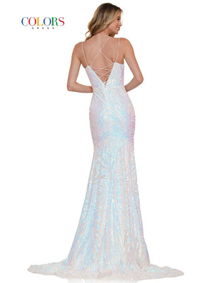 Colors Dress 2743 sequin prom dress images.  Colors Dress 2743 is available in these colors: Deep Green, Off White, Red.