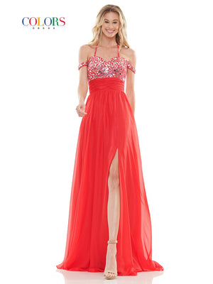 Colors Dress 2750 chiffon prom dress images.  Colors Dress 2750 is available in these colors: Lilac, Red, Yellow.