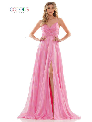Colors Dress 2765 rainbow chiffon prom dress images.  Colors Dress 2765 is available in these colors: Blue Multi, Pink Multi, Purple Multi.