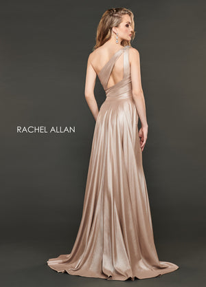 Rachel Allan 8406 prom dress images.  Rachel Allan 8406 is available in these colors: Champagne,Gunmetal.