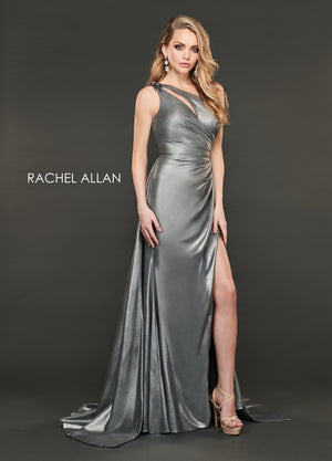 Rachel Allan 8406 prom dress images.  Rachel Allan 8406 is available in these colors: Champagne,Gunmetal.