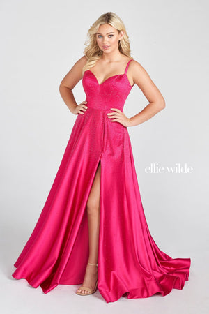 Ellie Wilde EW122015 prom dress images.  Ellie Wilde EW122015 is available in these colors: Fuchsia, Dusty Rose Silver, Periwinkle, Navy Blue, Ruby.