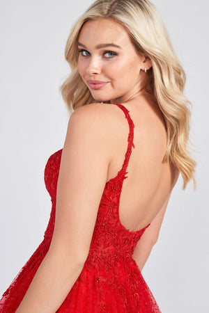 Ellie Wilde EW122049 prom dress images.  Ellie Wilde EW122049 is available in these colors: Red, Black, Pearl White.