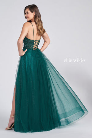 Ellie Wilde EW122066 prom dress images.  Ellie Wilde EW122066 is available in these colors: Emerald, Lilac.