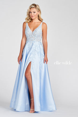 Ellie Wilde EW122074 prom dress images.  Ellie Wilde EW122074 is available in these colors: Red, Light Blue, Teal, Navy Blue, Emerald.