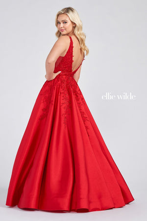 Ellie Wilde EW122074 prom dress images.  Ellie Wilde EW122074 is available in these colors: Red, Light Blue, Teal, Navy Blue, Emerald.