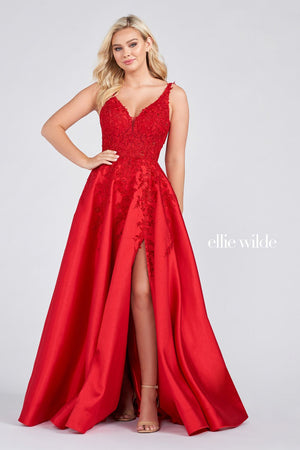 Ellie Wilde EW122074 prom dress images.  Ellie Wilde EW122074 is available in these colors: Red, Light Blue, Teal, Navy Blue, Emerald.