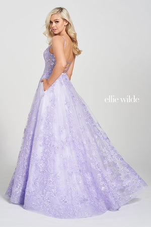 Ellie Wilde EW122109 prom dress images.  Ellie Wilde EW122109 is available in these colors: Light Yellow, Navy Blue, Lavender.