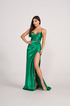 Ellie Wilde EW34008 prom dress images.  Ellie Wilde EW34008 is available in these colors: Magenta, Yellow, Green, Pearl, Silver, Dusty Rose.