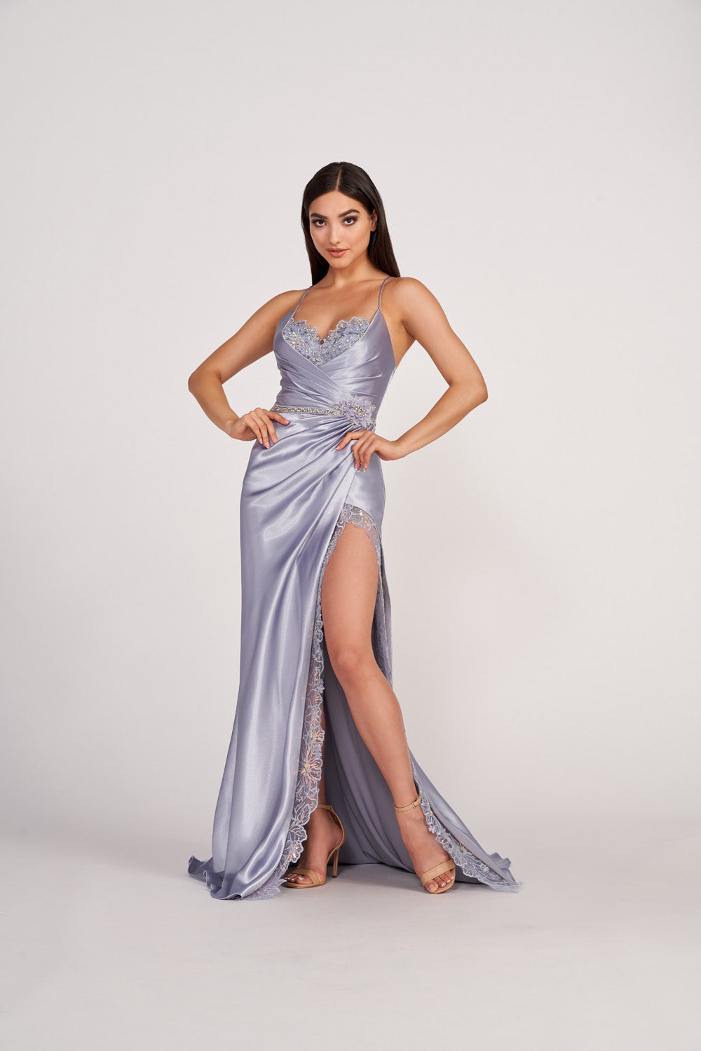 Ellie Wilde EW34008 prom dress images.  Ellie Wilde EW34008 is available in these colors: Magenta, Yellow, Green, Pearl, Silver, Dusty Rose.