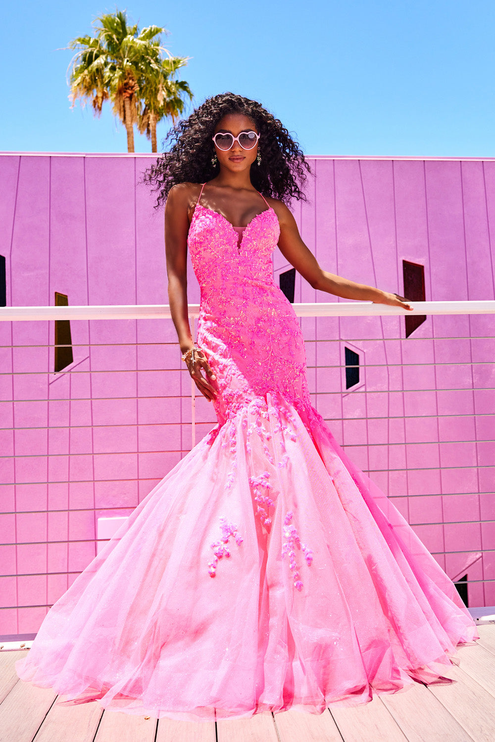 Ellie Wilde EW34011 prom dress images.  Ellie Wilde EW34011 is available in these colors: Hot Pink, Emerald, Orange, Periwinkle.