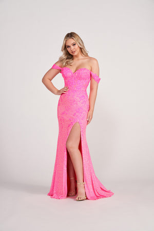 Ellie Wilde EW34012 prom dress images.  Ellie Wilde EW34012 is available in these colors: Hot Pink, Orange, Navy Blue.