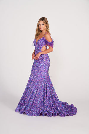 Ellie Wilde EW34017 prom dress images.  Ellie Wilde EW34017 is available in these colors: Purple, Black Galaxy, Orange, Light Blue.