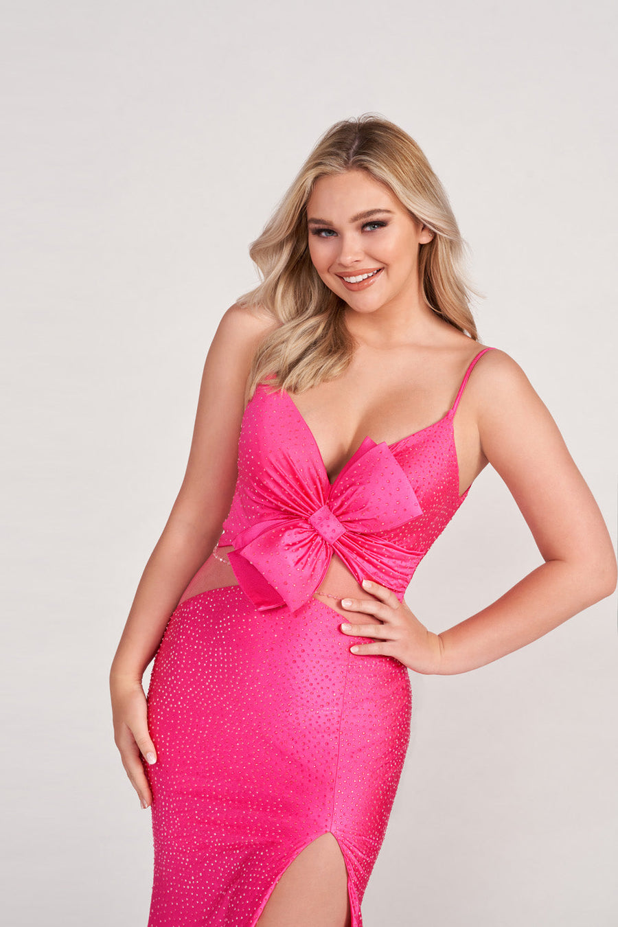 Ellie Wilde EW34018 prom dress images.  Ellie Wilde EW34018 is available in these colors: Hot Pink, Royal Blue, Black, Ruby, Light Blue.