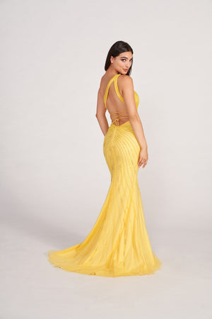 Ellie Wilde EW34019 prom dress images.  Ellie Wilde EW34019 is available in these colors: Yellow, BlueBell.