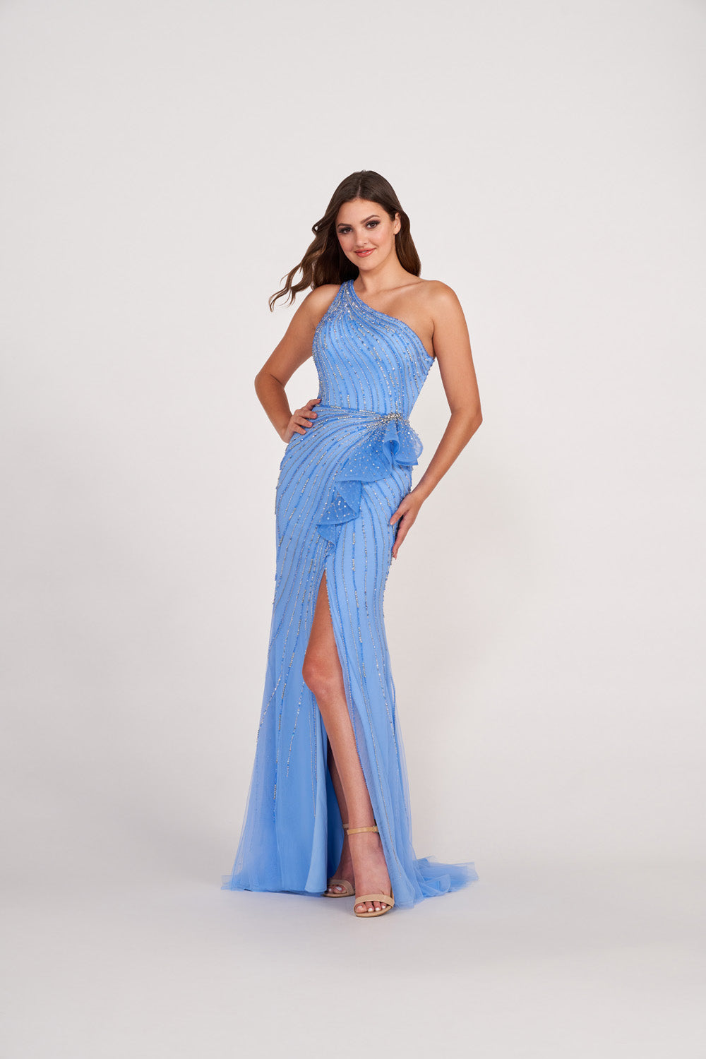 Ellie Wilde EW34019 prom dress images.  Ellie Wilde EW34019 is available in these colors: Yellow, BlueBell.