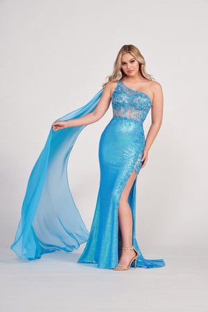 Ellie Wilde EW34020 prom dress images.  Ellie Wilde EW34020 is available in these colors: Hot Pink, Orange, Ocean Blue, Lime.