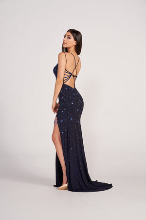 Ellie Wilde EW34024 prom dress images.  Ellie Wilde EW34024 is available in these colors: Navy Blue, Emerald, Blackberry.