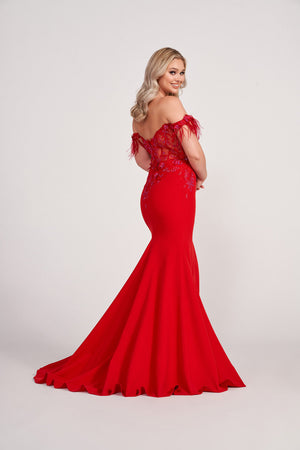 Ellie Wilde EW34028 prom dress images.  Ellie Wilde EW34028 is available in these colors: Red, Black, Orange, Navy Blue.