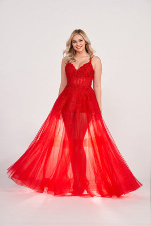 Ellie Wilde EW34032 prom dress images.  Ellie Wilde EW34032 is available in these colors: Red, Hot Pink, Royal Blue, Black.