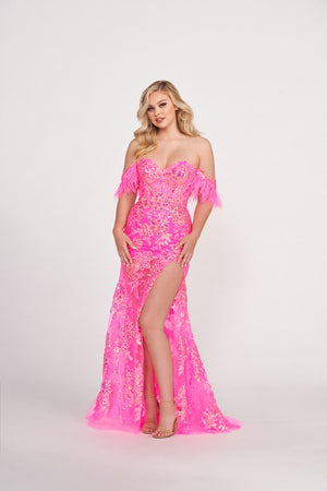Ellie Wilde EW34034 prom dress images.  Ellie Wilde EW34034 is available in these colors: Orange, Hot Pink, Lilac, Royal Blue.