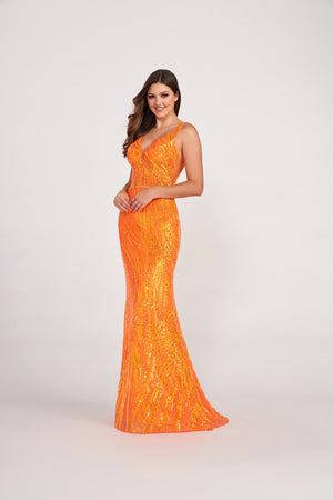 Ellie Wilde EW34037 prom dress images.  Ellie Wilde EW34037 is available in these colors: Orange, Hot Pink .