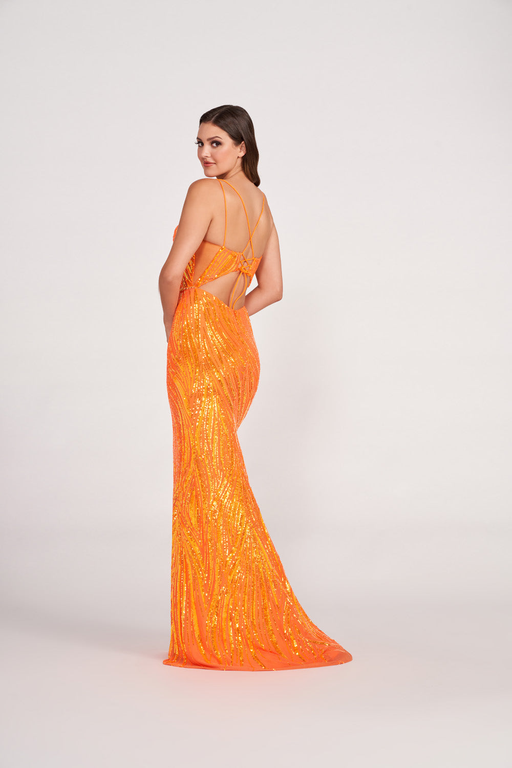 Ellie Wilde EW34037 prom dress images.  Ellie Wilde EW34037 is available in these colors: Orange, Hot Pink .