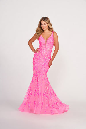 Ellie Wilde EW34041 prom dress images.  Ellie Wilde EW34041 is available in these colors: Hot Pink, Lilac, Orange,  Royal Blue, Navy Blue, Emerald, Aqua.