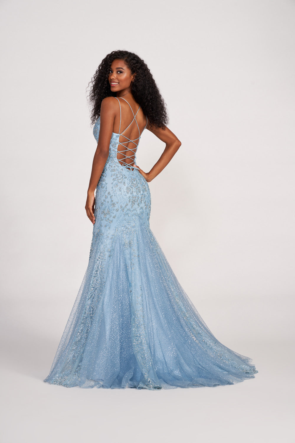 Ellie Wilde EW34045 prom dress images.  Ellie Wilde EW34045 is available in these colors: Misty Blue, Royal Blue, Emerald, Lipstick, Sage.