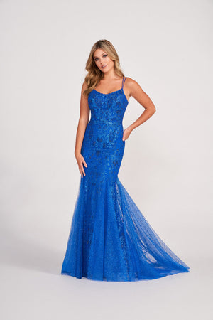 Ellie Wilde EW34045 prom dress images.  Ellie Wilde EW34045 is available in these colors: Misty Blue, Royal Blue, Emerald, Lipstick, Sage.