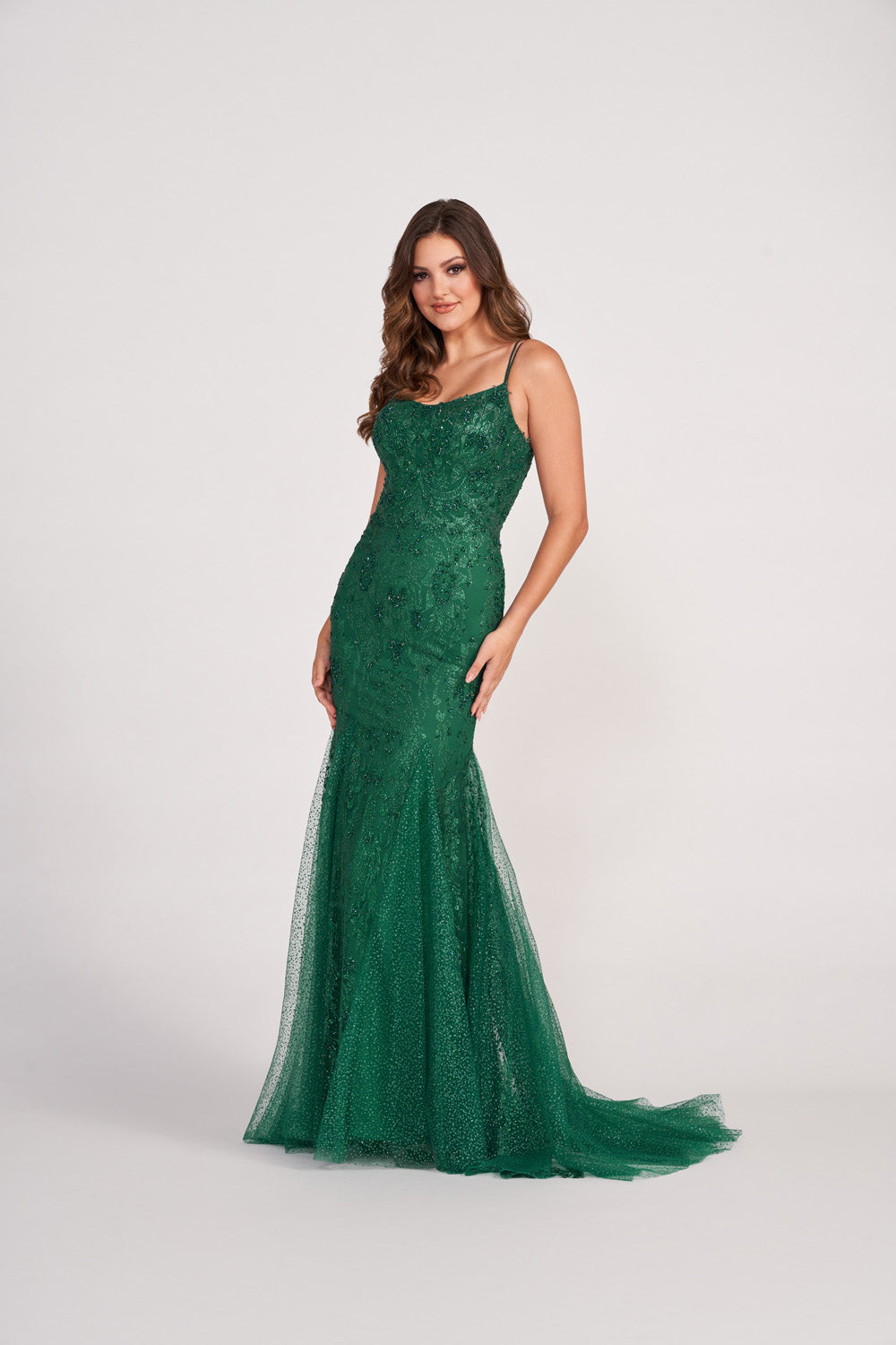 Ellie Wilde EW34045 prom dress images.  Ellie Wilde EW34045 is available in these colors: Misty Blue, Royal Blue, Emerald, Lipstick, Sage.