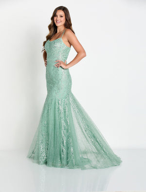 Ellie Wilde EW34045 prom dress images.  Ellie Wilde EW34045 is available in these colors: Misty Blue, Royal Blue, Emerald, Lipstick, Sage.