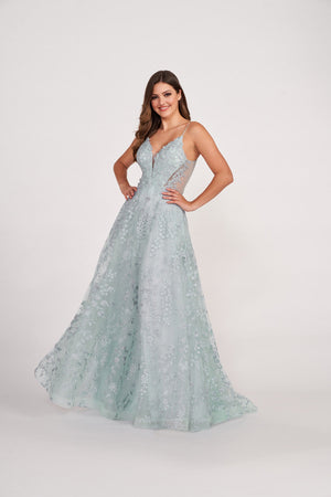 Ellie Wilde EW34048 prom dress images.  Ellie Wilde EW34048 is available in these colors: Mist, Petal, Yellow, Strawberry, Ivory Nude.