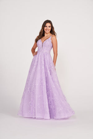 Ellie Wilde EW34051 prom dress images.  Ellie Wilde EW34051 is available in these colors: Lavender, Emerald, Magenta, Royal Blue, Yellow.