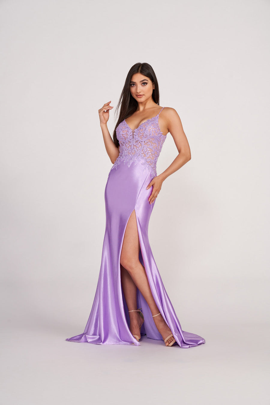 Ellie Wilde EW34052 prom dress images.  Ellie Wilde EW34052 is available in these colors: Lilac, Magenta, Royal Blue, Emerald, Navy Blue, Red.