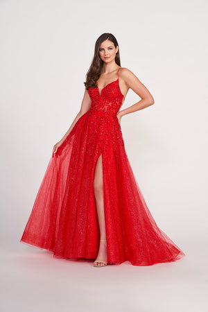 Ellie Wilde EW34053 prom dress images.  Ellie Wilde EW34053 is available in these colors: Periwinkle, Emerald, Red.