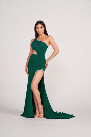 Ellie Wilde EW34060 prom dress images.  Ellie Wilde EW34060 is available in these colors: Emerald, Orange, Navy Blue.