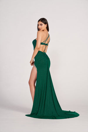 Ellie Wilde EW34060 prom dress images.  Ellie Wilde EW34060 is available in these colors: Emerald, Orange, Navy Blue.
