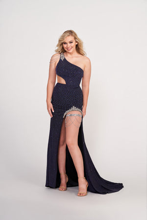 Ellie Wilde EW34060 prom dress images.  Ellie Wilde EW34060 is available in these colors: Emerald, Orange, Navy Blue.