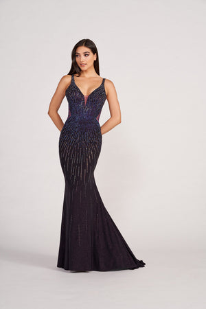 Ellie Wilde EW34076 prom dress images.  Ellie Wilde EW34076 is available in these colors: Blackberry, Royal Blue, Black.