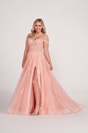 Ellie Wilde EW34081 prom dress images.  Ellie Wilde EW34081 is available in these colors: Light Peach, Lilac, Light Blue.