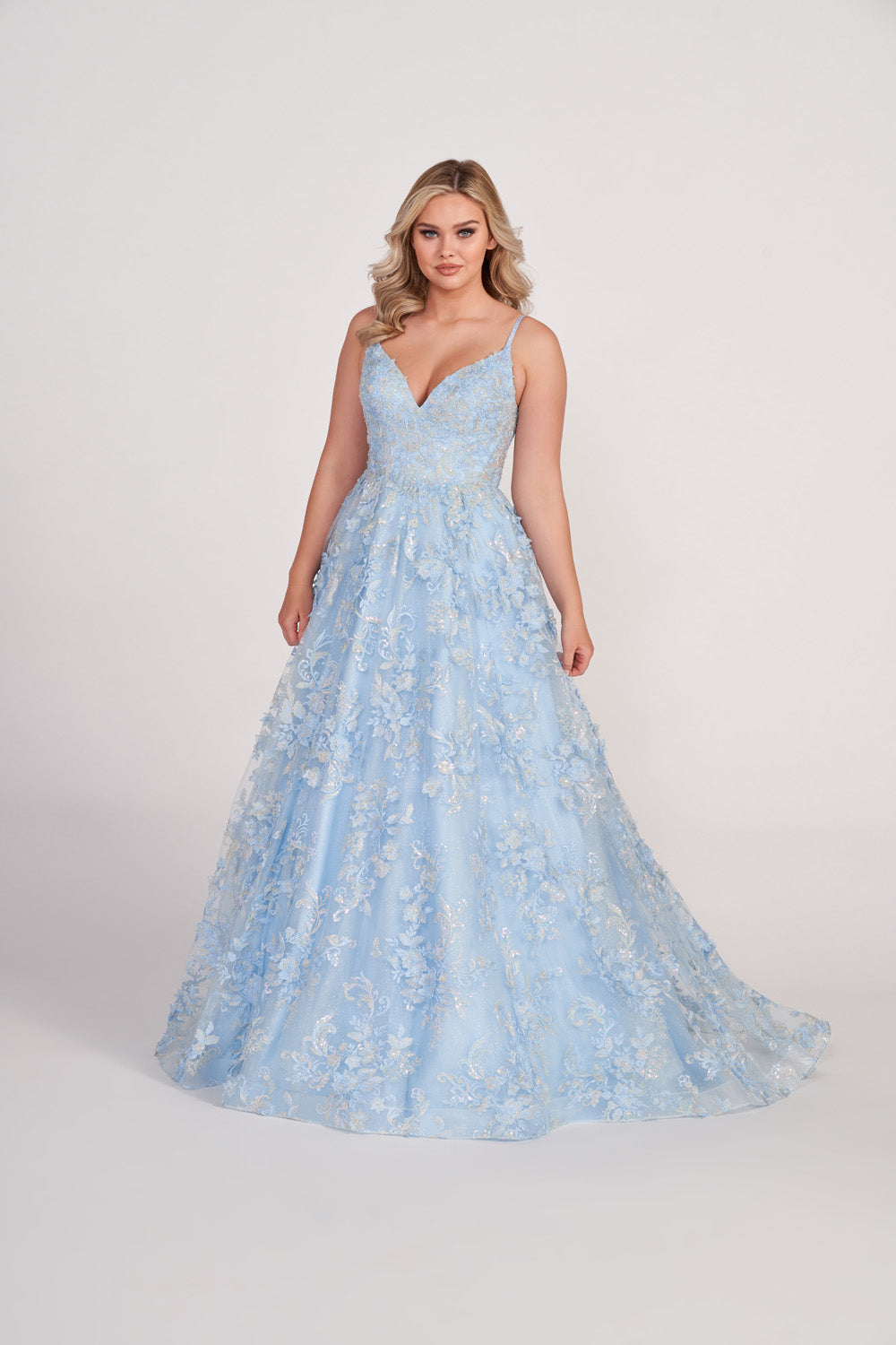 Ellie Wilde EW34084 prom dress images.  Ellie Wilde EW34084 is available in these colors: Light Blue.